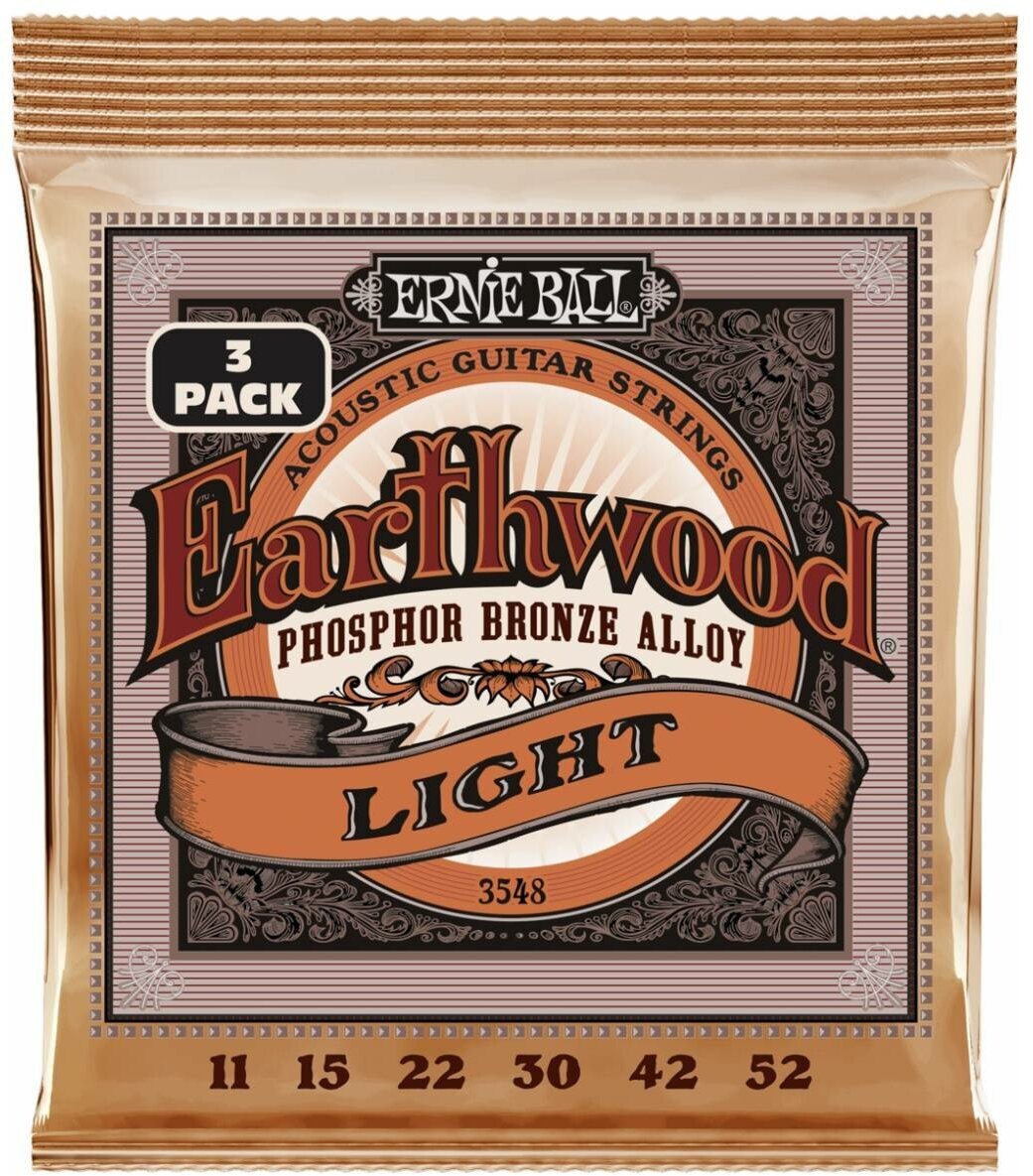 ERNIE BALL 3548 Earthwood Phosphor Bronze Light 3 Pack 11-52 - Струны для акустической гитары