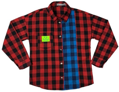 Рубашка , свободный силуэт, на кнопках, длинный рукав, манжеты, карманыв клетку, размер 146, красный