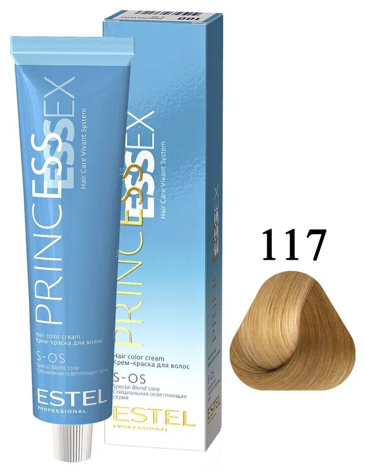 ESTEL Princess Essex S-OS крем-краска для волос осветляющая, 117 супер блонд пепельно-коричневый (скандинавский), 60 мл