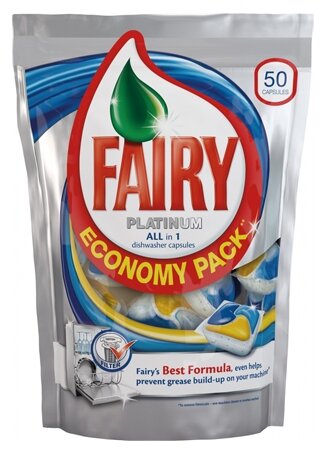 Капсулы для посудомоечной машины Fairy Platinum All in one, 50 шт., дой-пак - фотография № 1