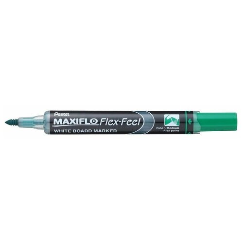 Маркер для доски Maxiflo, 1 - 5 мм, перо круглое, цвет: зеленый, Pentel канцелярия pentel набор маркеров maxiflo flex feel для доски с магнитной губкой 4 шт