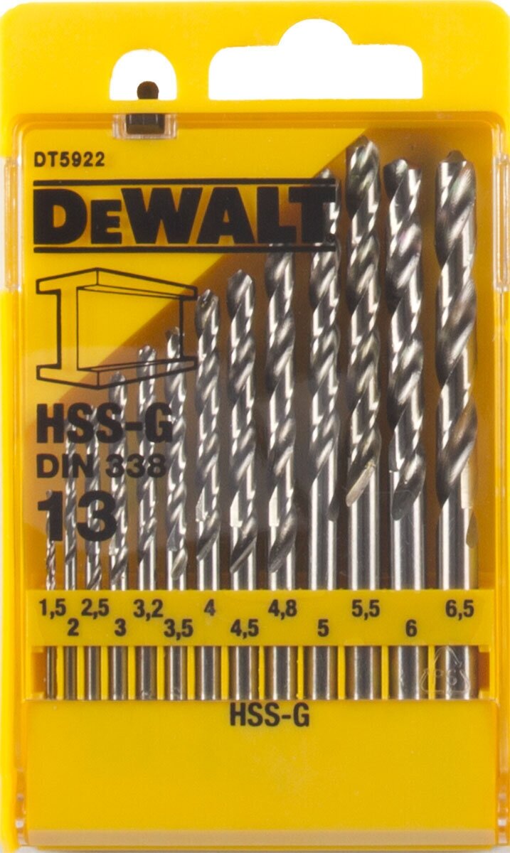 Набор сверл DEWALT DT5922, по металлу HSS-G, 1.5-6.5, 13 шт.
