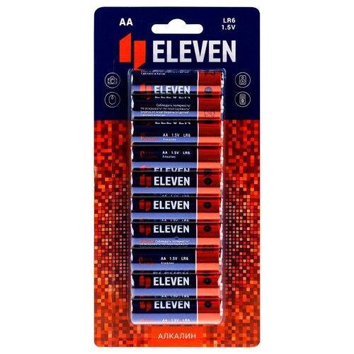Батарейка Eleven AA (LR6) алкалиновая, BC10 (10 штук) батарейка eleven aa lr6 алкалиновая bc10 10 шт