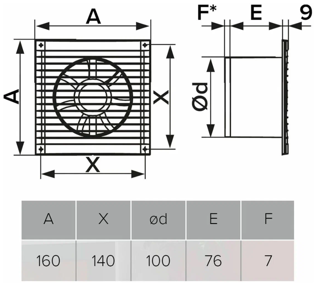 Вентилятор вытяжной ERA E 100 S С, 160x160 мм, d=100 мм - фотография № 6