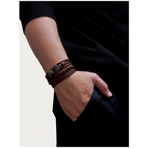 Комплект браслетов браслет кожаный мужской в подарочной упаковке размер 4 27 4 цвет черный