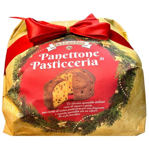 Кекс VALENTINO Рождественский Panettone di Pasticceria с изюмом и цукатами, 1000 гe VALENTINO с изюмом и цукатами 1000г, Италия (золотая упаковка)