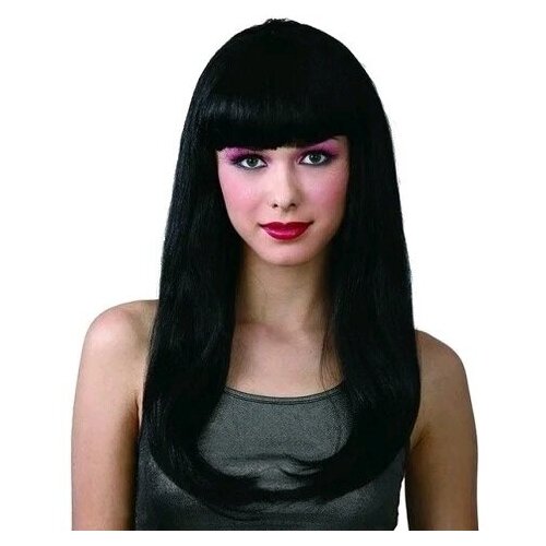 Парик черный Брюнетка длинные волосы с челкой