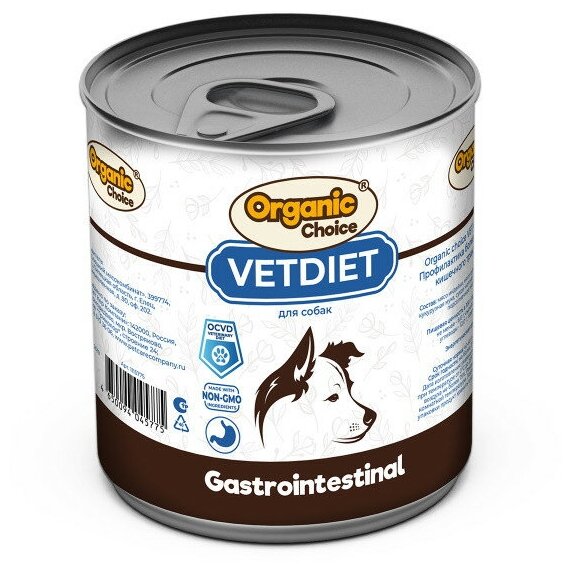 Organic Сhoice VET Gastrointestinal влажный корм для взрослых собак, для профилактики болезней ЖКТ, в консервах - 340 г х 12 шт