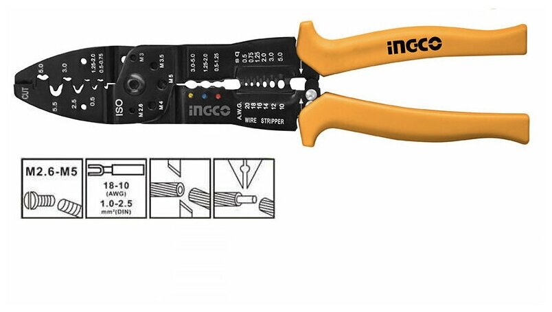 Инструмент для обжима и зачистки проводов 10"/250мм INGCO INDUSTRIAL HWSP101