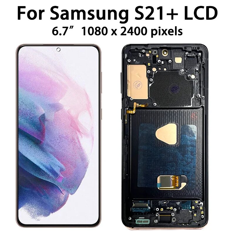 Super AMOLED для Samsung S21 Plus S21 + 5G G996 G9960 G996F ЖК-сенсорный экран дигитайзер для samsung S21 G991 G990F рамка дисплея, S21Plus Black Frame — фото 1