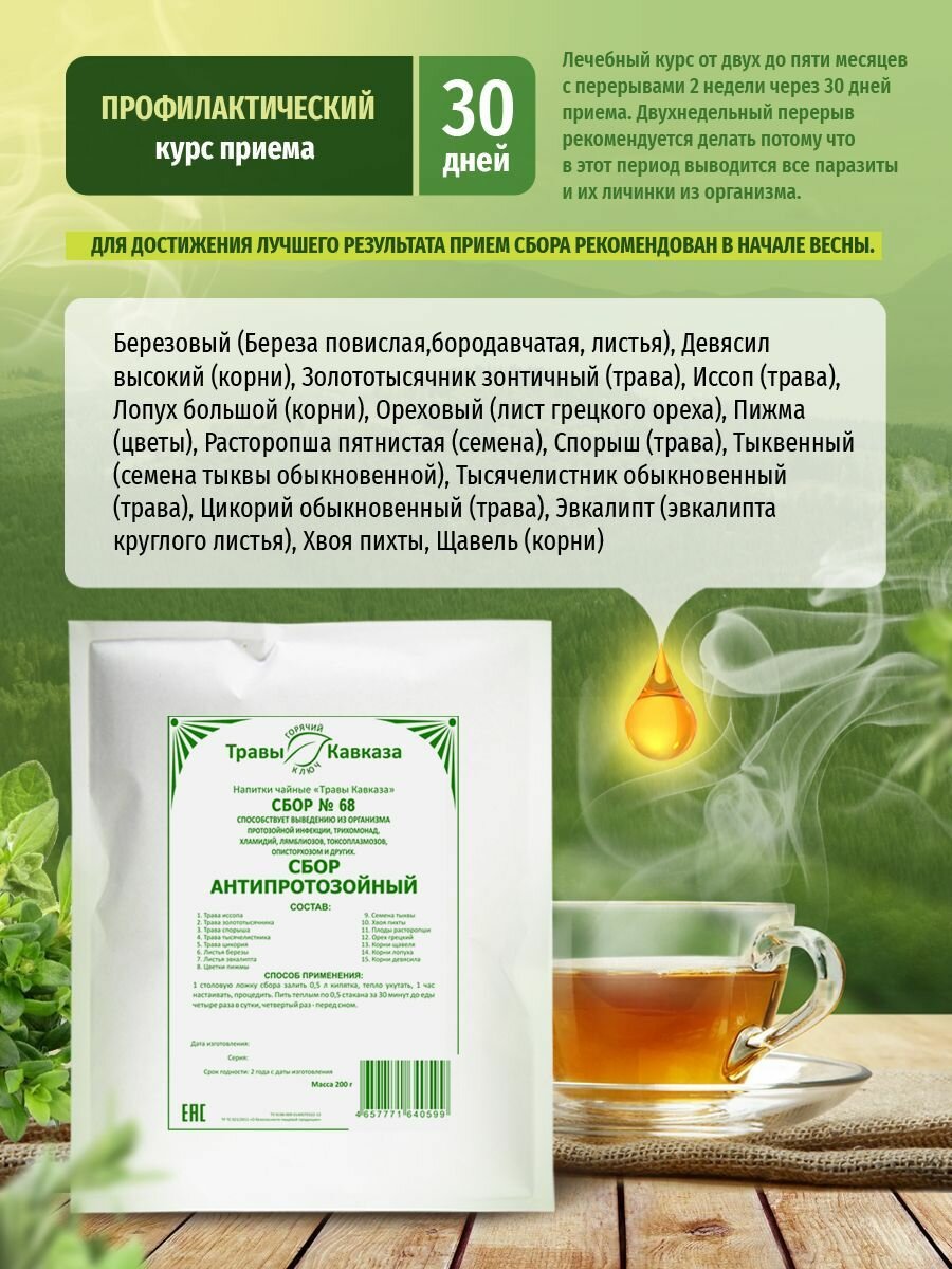 Изображение Травы Кавказа. Сбор №68. Антипротозойный (антипаразитарный), травяной чай, 200 грамм
