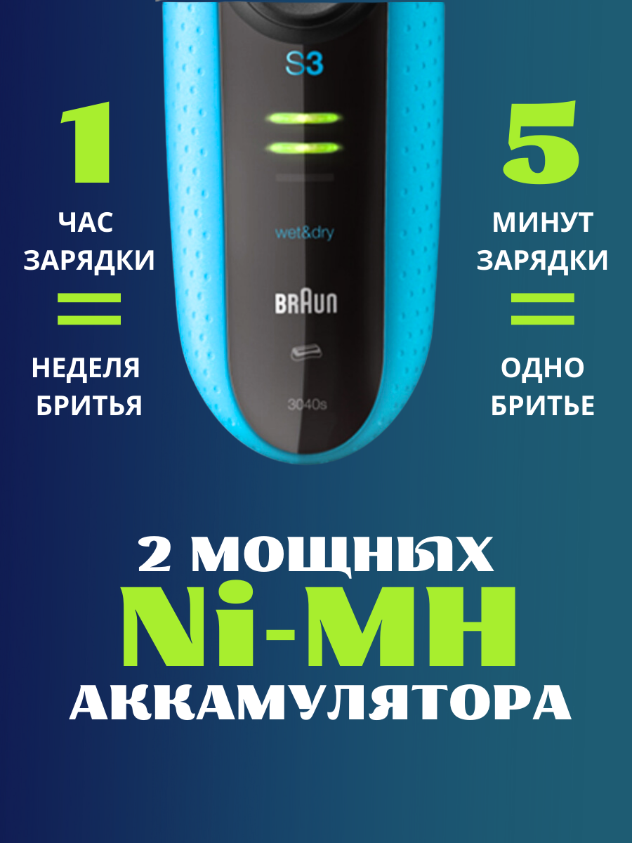 Электробритва BRAUN 3040S для сухого и влажного бритья, синий — фото 1