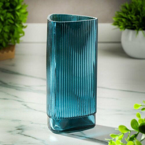 Ваза стеклянная Синее море 20х8 см настольная цилиндр 496₽