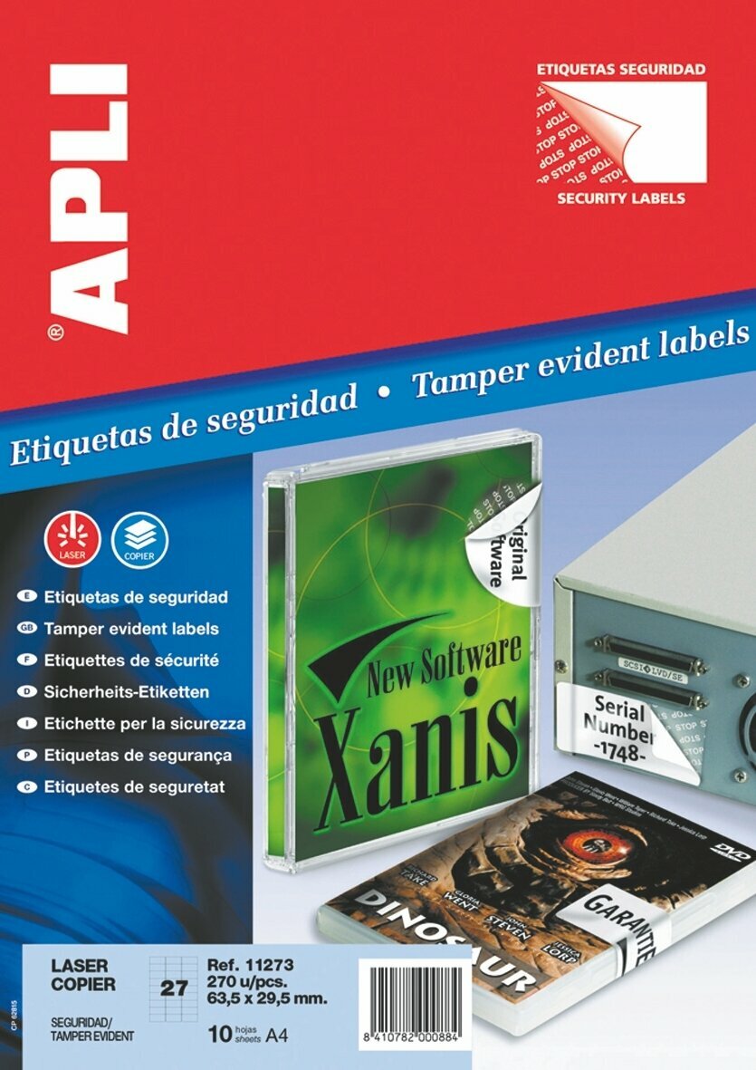 Этикетки-пломбы APLI, закругленные края, белые, 45,7*21,2 мм, 48 шт.