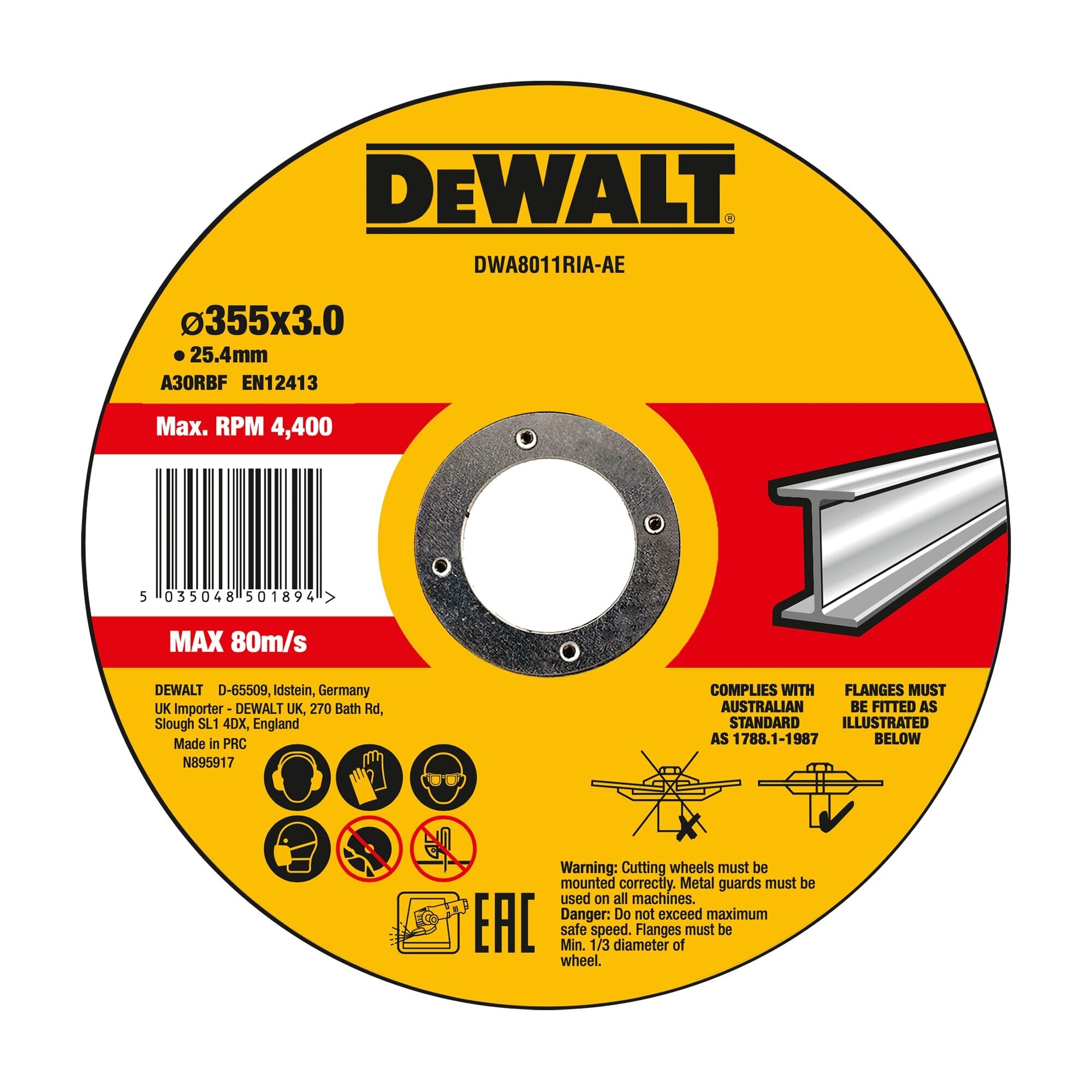 Отрезной диск DEWALT DWA8011RIA, HP, 355 x25.4x 3.0, по металлу