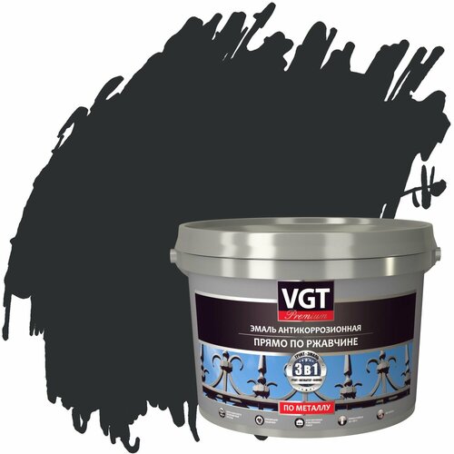 фото Эмаль антикоррозионная прямо по ржавчине vgt premium (10кг) черная ral 9004