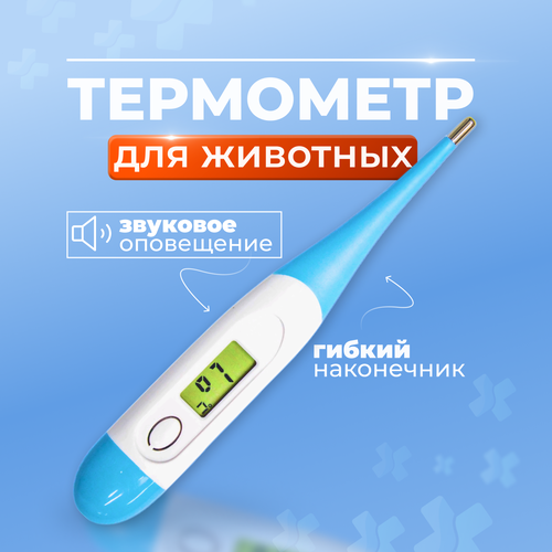 Термометр электронный для собак и кошек гибкий, голубой