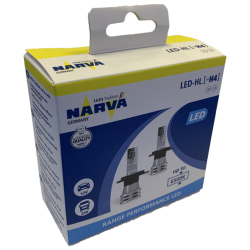 Лампа автомобильная светодиодная NARVA H4 12/24V-LED (P43t) 6500K 24/24W Range Performance LED (к.уп.2 шт.)