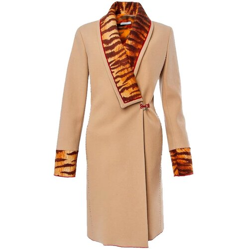 Пальто  Pollini, шерсть, силуэт прилегающий, средней длины, размер 42, бежевый