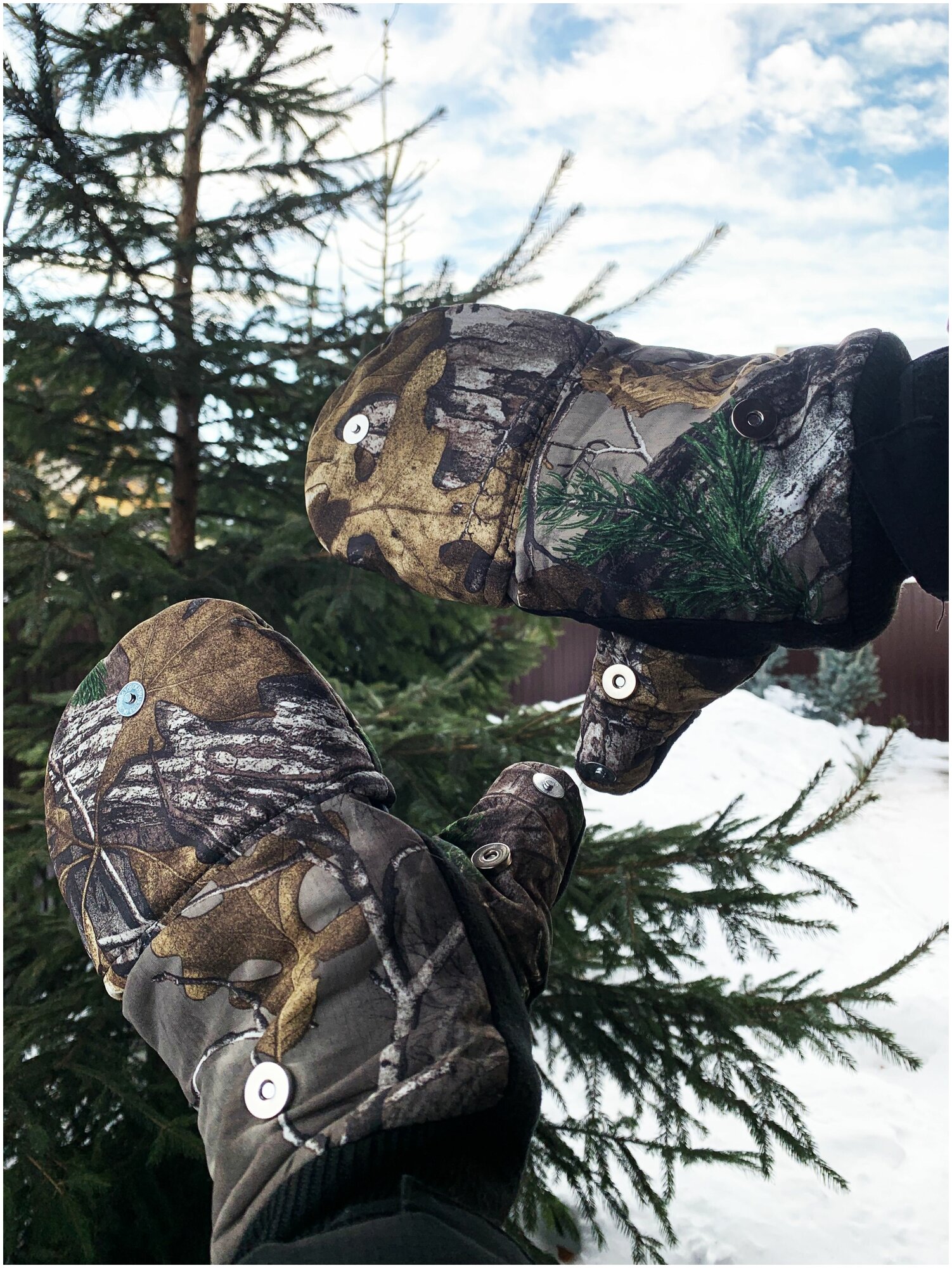 Варежки-перчатки мужские камуфляж для рыбалки и охоты с откидным верхом / варежки для охоты и рыбалки / зимние перчатки