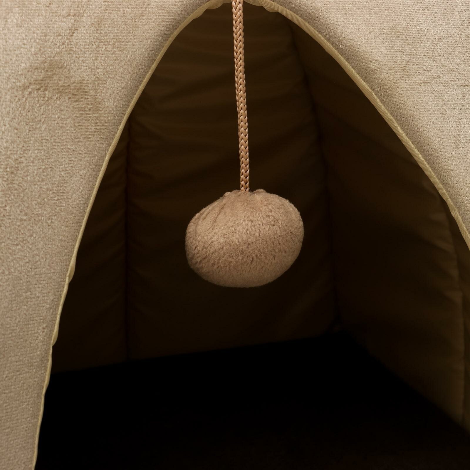 Домик-вигвам с ушками и шариком, 40 х 40 х 37 см, мебельная ткань, коричневый - фотография № 2