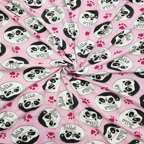 Ткань кулирная гладь (кулирка) хлопок, панды розовые, 100*180см