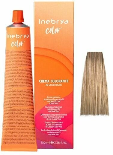 Крем-краска для волос Inebrya Color 10/0 светлый блонд платиновый на семенах льна и алоэ, 100 мл.
