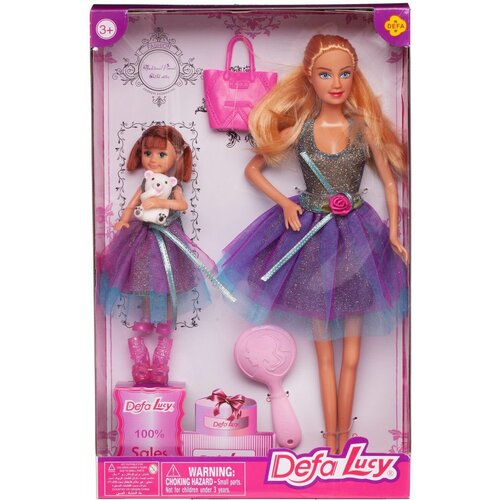 Игровой набор Куклы Defa Lucy Мама и дочка идут в гости в серебристо-сиреневых платьях, игровые предметы 8304d/серебристо-сиреневые