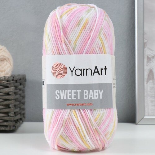 YarnArt Пряжа "Sweet Baby" 100% акрил 300м/100г (901 розовый-белый-салат)