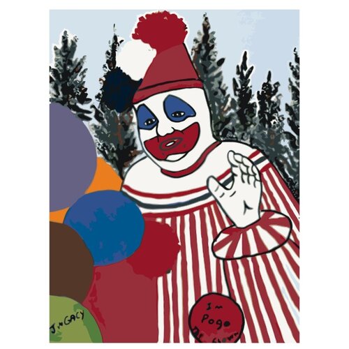 Картина по номерам, Живопись по номерам, 45 x 60, ETS22, клоун, мужчина, яркие, игра, шары, Джон Гейси, серийный убийца
