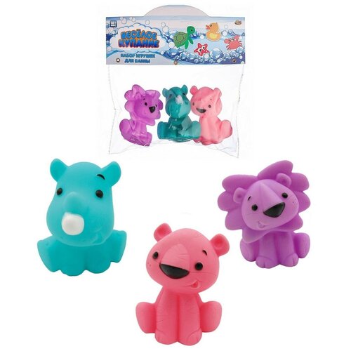 Набор игрушек для ванны ABtoys Веселое купание, 3 предмета, (Львенок, медвежонок, носорог) (PT-01510)