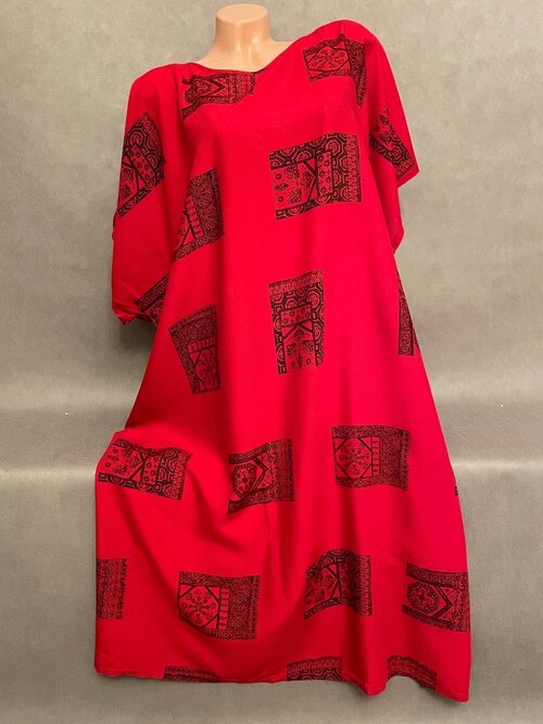 Платье хлопок, повседневное, свободный силуэт, миди, размер 56-66, красный