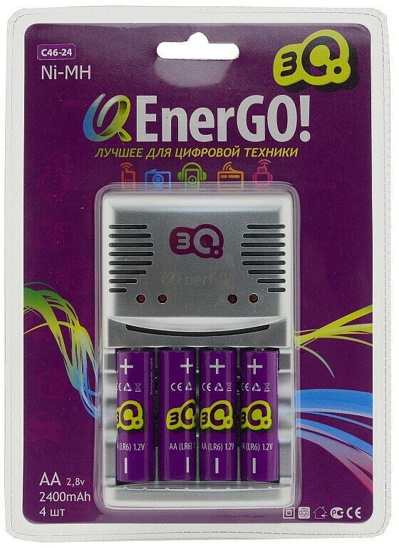 Зарядное устройство 3Q-EnerGO! C46-24 для аккумуляторов AA, AAA, Крона (+ 4 AA (2400mAh) В подарок ) — фото 1