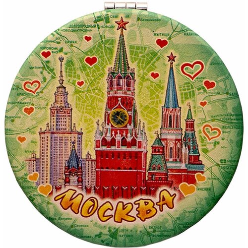Зеркало компактное из экокожи Москва 7 см