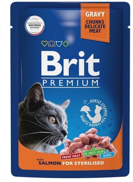 Brit Premium Корм консервированный для взрослых стерилизованных кошек лосось в соусе, 85гр, 12 штук - фотография № 6