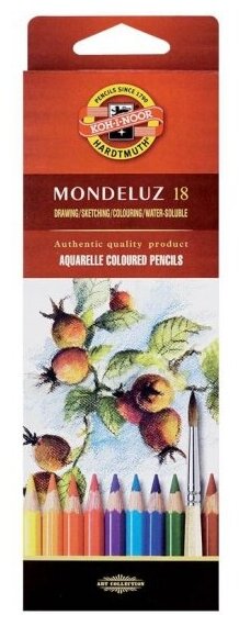 Карандаши цветные Koh-i-noor "Mondeluz" акварельные 18 цветов, заточен, картон. уп, европодвес