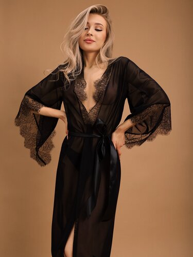 Изображение товара Пеньюар Le Frivole "Muse", с кружевом, черного цвета, размер L/XL