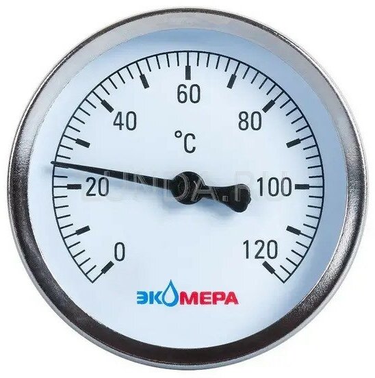 Термометр биметаллический Экомера БТ-1-63. 0.+120°C, 63 мм, L=100мм, G1/2" (сзади), Эко-М БТ-1-63-120С-L100