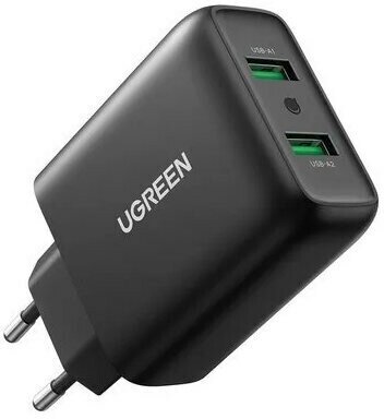 Сетевое зарядное устройство Ugreen Dual USB-A QC 3.0 36W Charger CD161 Black (10216)