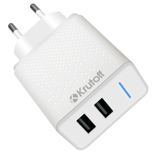 сзу krutoff ch 07m 2xusb дата кабель microusb 2 4a white Сетевое зарядное устройство (СЗУ) KF CH-07 2xUSB, 2.4A (white)