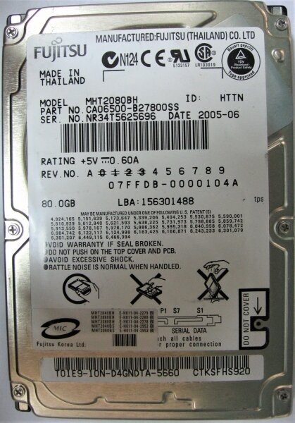 Жесткий диск Fujitsu MHT2080BH 80Gb 5400 SATA 2,5" HDD