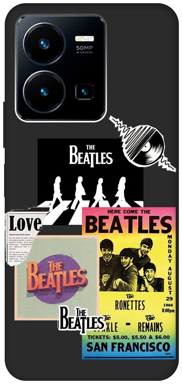 Матовый чехол Beatles Stickers для Vivo Y35 / Виво У35 с 3D эффектом черный