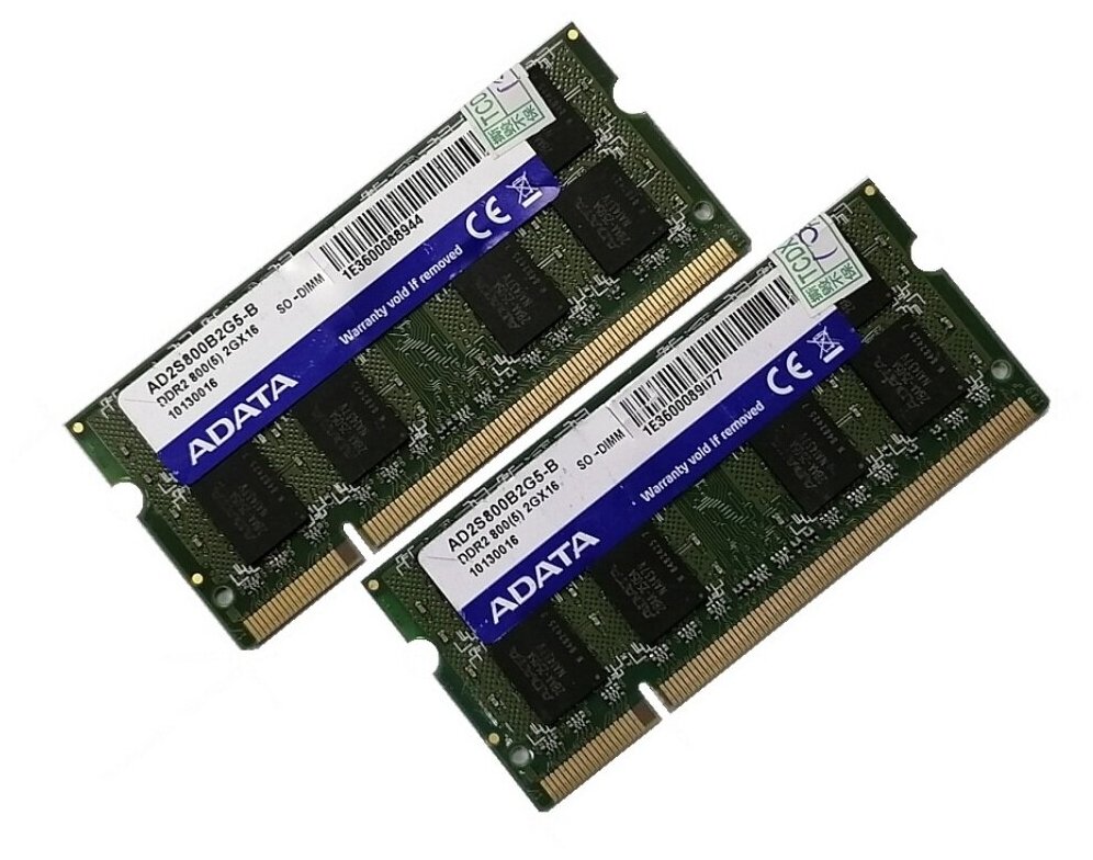 ОЗУ So-Dimm 4Gb PC2-6400, DDR2-800 ADATA AD2S800B2G5-B (Kit 2x2Gb)