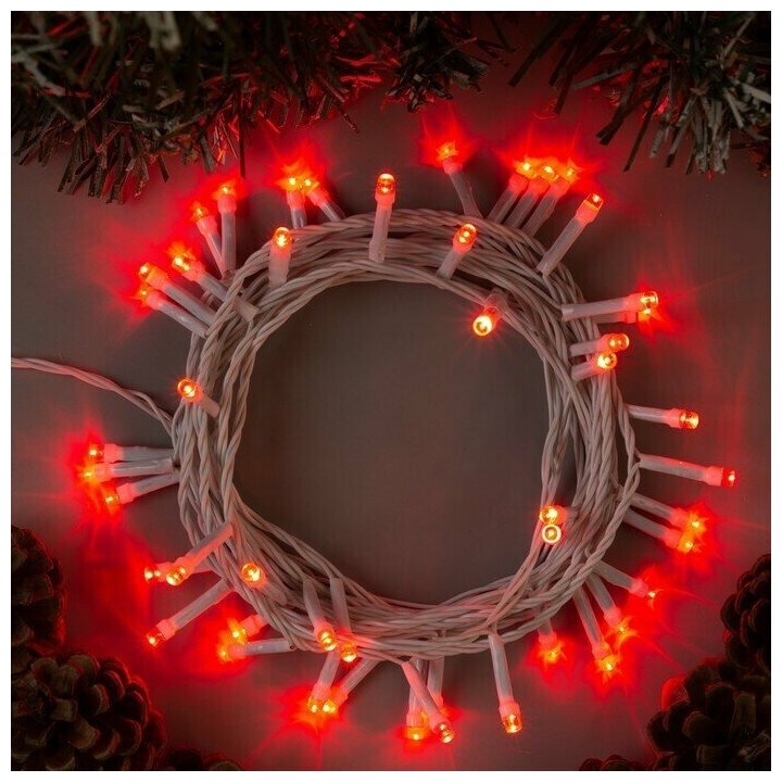фото Гирлянда "Нить" 5 м. IP20. белая нить. 50 LED. свечение красное. 8 режимов. 220 В