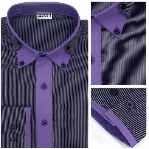 Рубашка , нарядный стиль, прилегающий силуэт, двойной воротник, длинный рукав, без карманов, без карманов, в полоску, размер S, мультиколор