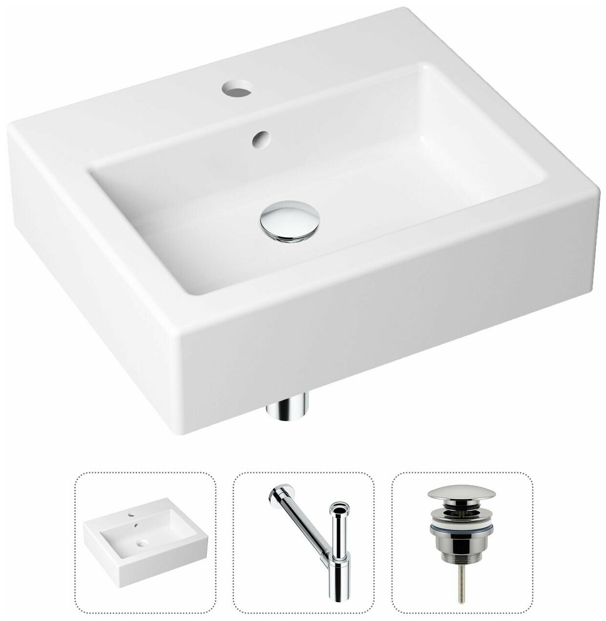 Накладная раковина в ванную Lavinia Boho Bathroom Sink 21520655 в комплекте 3 в 1: умывальник белый, донный клапан и сифон в цвете хром