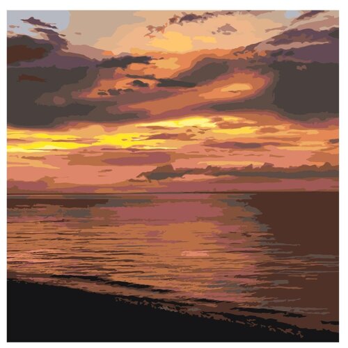 Картина по номерам, "Живопись по номерам", 72 x 72, ETS303-2, море, пейзаж, небо, закат, солнце, волны, берег, океан