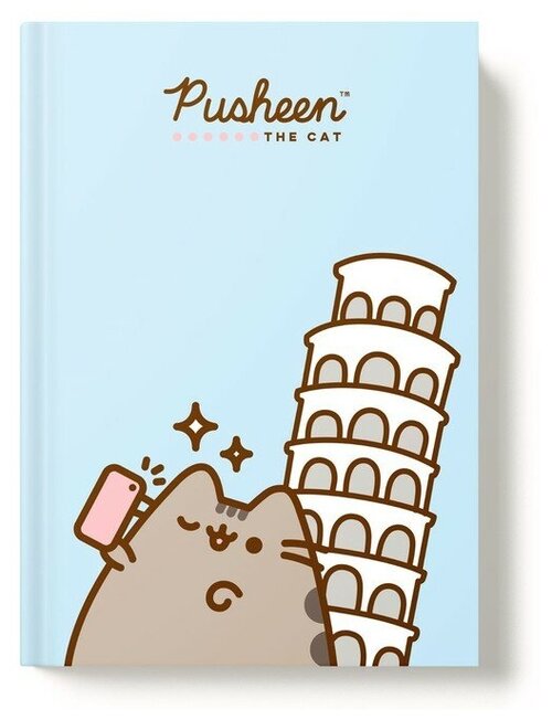 Записная книжка А5, 128 листов в клетку Pusheen, твёрдая обложка, ламинация Soft-Touch, блок офсет