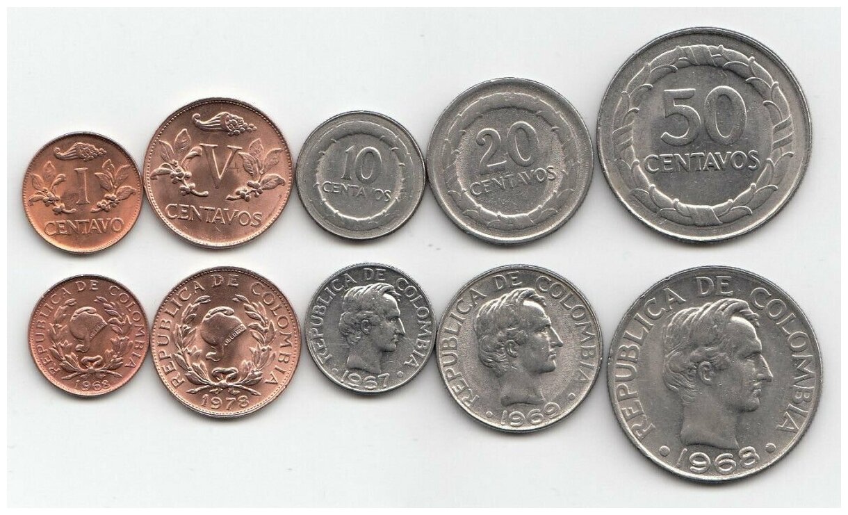 Колумбия набор из 5 монет 1967-1978 годов код 23838