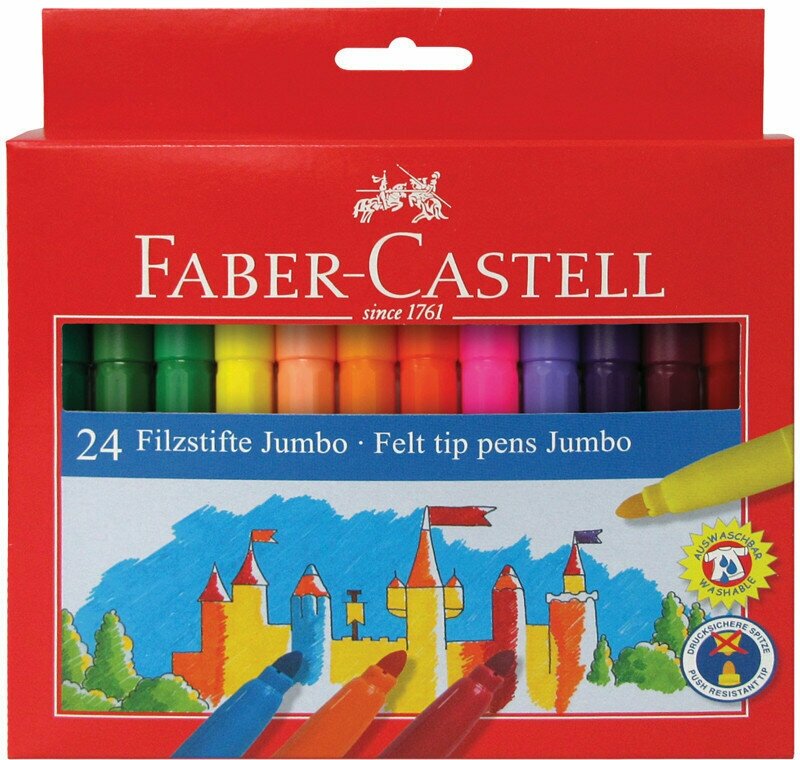 Фломастеры Faber-Castell "Замок" "Jumbo", 24цв, утолщенные, смываемые, картон, европодвес, 286206